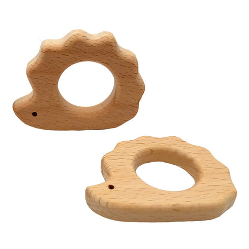 2pcs Natural Wooden Hedgehog Teething Pendant, Pure Beech Wood Animal Teether Shape for Handmade Accessories