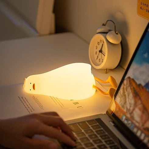3 Dimmable HAPPYBAG LED Lying Flat Duck Night Light, Level Nursery Nightlight,Cute Lamps Silicone Squishy Light Up