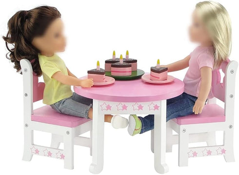 14 Set 2 14-15" Emily Rose Doll Dining - Pink & White Kitchen Table with Chairs - Star Collection Wooden Furniture