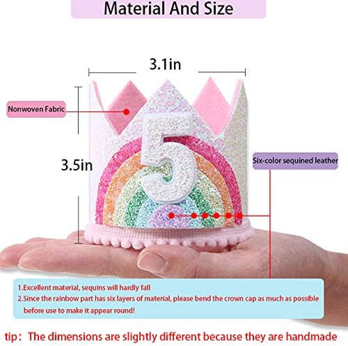 WAWUO Birthday Rainbow Girl Crown, Birthday Hat for Event Party Supplies and Photo Props