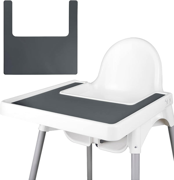 Durable High Chair Placemat - Silicone Clean and Hygienic Placemat for IKEA Antilop Highchair, Gray
