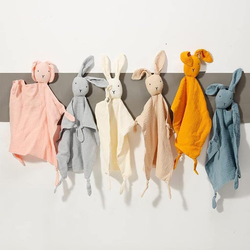 Organic Cotton Muslin Lovey Blanket, Soft & Breathable Bunny Security Blanket for Boys and Girls Baby Gifts