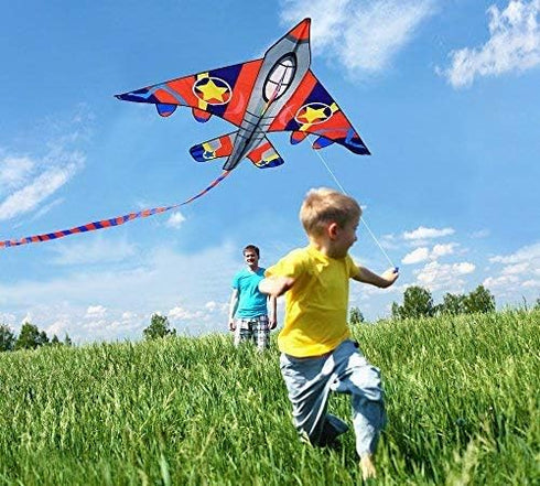 58" Fighter Plane Kite for Kids & Adults, Easy to Fly, with Reel and 200ft String by HONBO