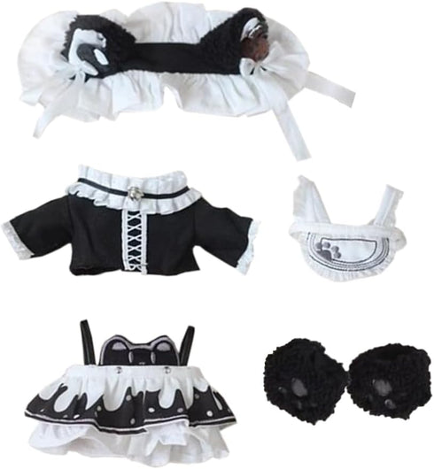 niannyyhouse 20cm Plush Doll Clothes Headdress Shirt Dress Apron Shoes Cat Paw Maid Sets for 8in Dolls (Black)