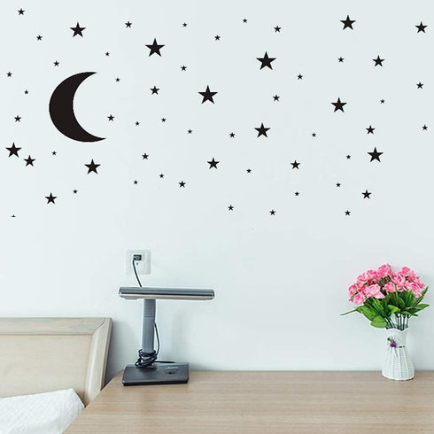 Moon and Stars Wall Decal Vinyl Sticker, Removable Children Kids Art DIY Sticker Mural for Boy Girls Baby Room
