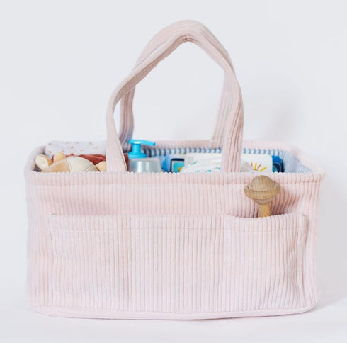 Diaper Caddy Organizer - Baby Pink Curdoroy Baby Storage Bin for Nursery