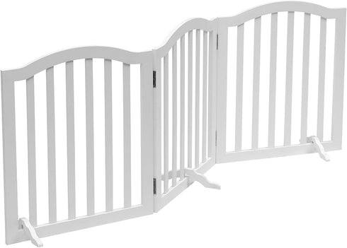 Wooden Dog Gate Foldable Pet Fence, Freestanding Pet Gates for Stairs, 3 Panel 23.6'' Height-White