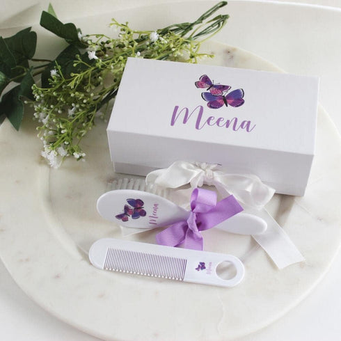 Personalized Baby Purple Butterfly Gift - Baby Brush & Comb Set -