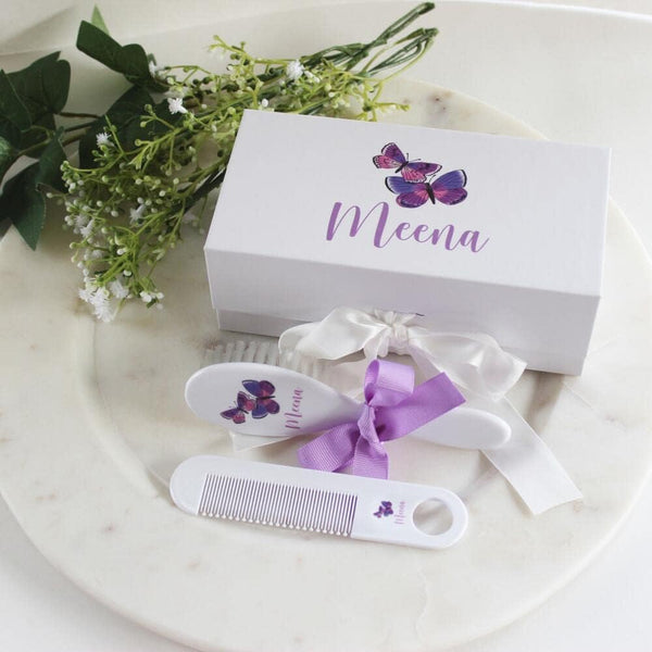 Personalized Baby Purple Butterfly Gift - Baby Brush & Comb Set -