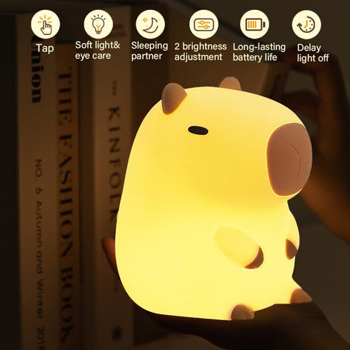 Bestfaith 2 Dimmable Cute Capybara Night Light, LED Squishy Night Lamp, Levels Nursery Nightlight, Rechargeable Touch