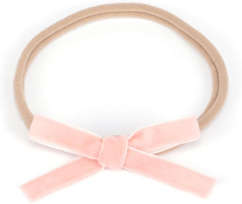 Velvet Ribbon Bow Nylon Headband, Handmade Mini Hair Band for Infants, Pack of 9pcs