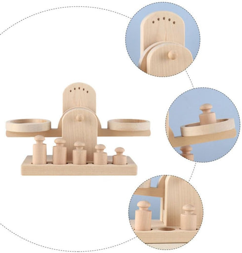 iplusmile Wooden Scale Montessori Math Materials Weighing Scale Set for Preschool Educational Learning