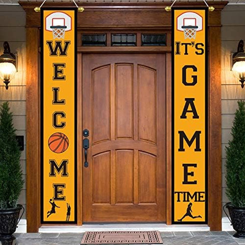 Basketball Party Supplies Hanging Sign - Sport Birthday Decorations Indoor Outdoor Welcome Banner