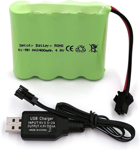 Gecoty 4.8v Battery Pack, 2400mAh NiMH AA Rechargeable RC Battery with Charge Cable,