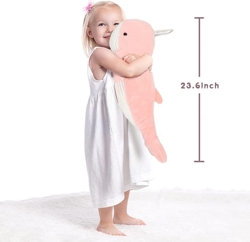 Tezituor Narwhal Stuffed Animal, Pink Plush Whale Narwhal Toy Ultra Soft Cute Narwhal Toy Plushie Hugging Pillow for Girls Kids Decor Party, 24 inch