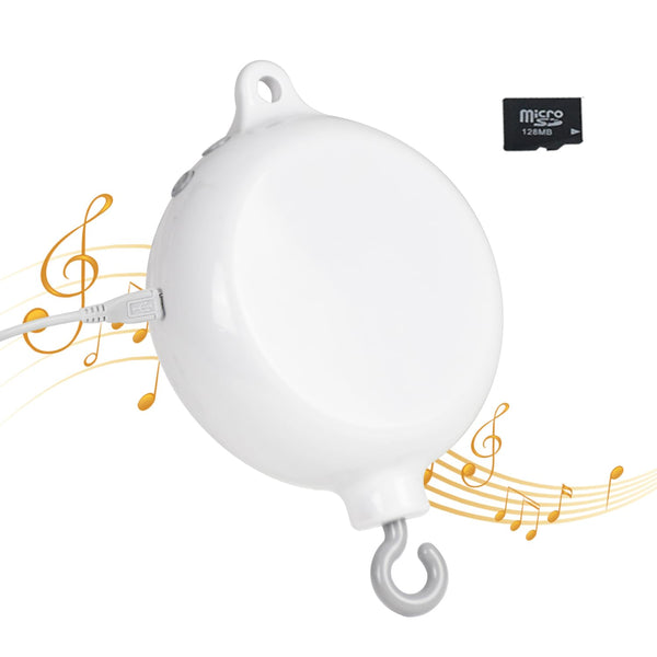 Crib Mobile Motor with Built-in SD Card, White Baby Mobile Rotary Music Box with Volume Control, Portable Sound Machine