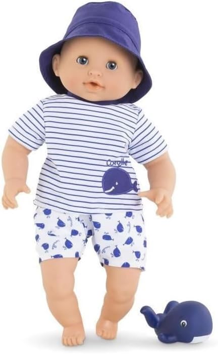 Corolle Bebe Bath Marin Baby Doll - 12" Soft-Body with Rubber Whale