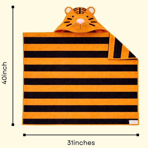 Moyra Collective Hooded Baby Blanket Knitted Cotton | Soft & Breathable Newborn & Infant Blanket | Tiger Design |