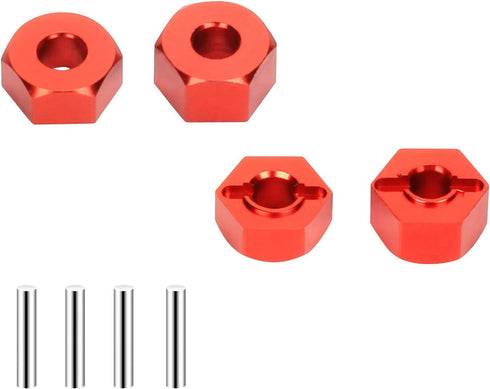 RCAWD 12mm Hex Wheels with Screw Pins 4pcs for 1/10 Slash 2WD, Aluminum Red Hex Wheel Hubs Adapter