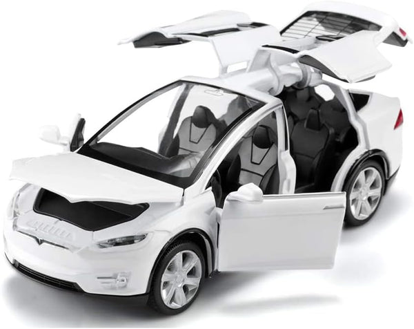 1/32 Model x Metal Die Casting Toy Car, Pull Back with Sound and Lights for Boys 3-12 Years (White)