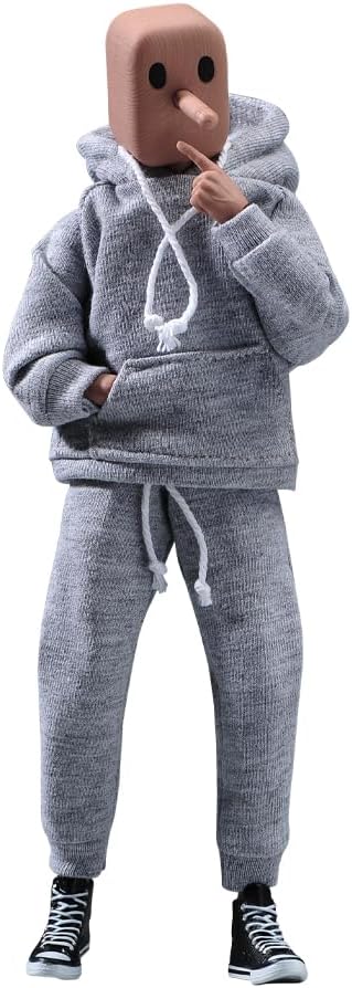 1/12 Scale Male Clothes, Men's Hoodie Pants for 6-Inch Male Action Figure Body Doll (Gray Color)