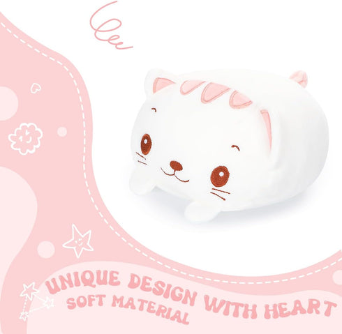 AIXINI 8 inch Cute White Cat Plush Stuffed Animal - Cylindrical Body Pillow, Super Soft Cartoon Hugging Toy