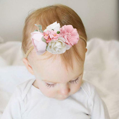 Baby Girl Nylon Headbands, Flower Hair Bows Accessories, 3Pcs Handmade Elastic Hair Band Crown for Newborn
