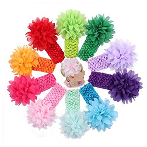 10Pcs Baby Girls Headbands – Soft Elastic Hair Bands with 10 Lovely Colour Chiffon Flowers for Toddlers and Kids