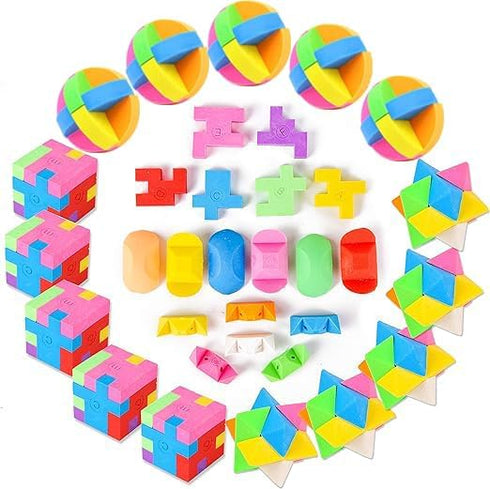 PROLOSO 15 Pcs Puzzle Cube Pencil Erasers, Kids Party Favors, Classroom Student Prizes, Brain Teasers
