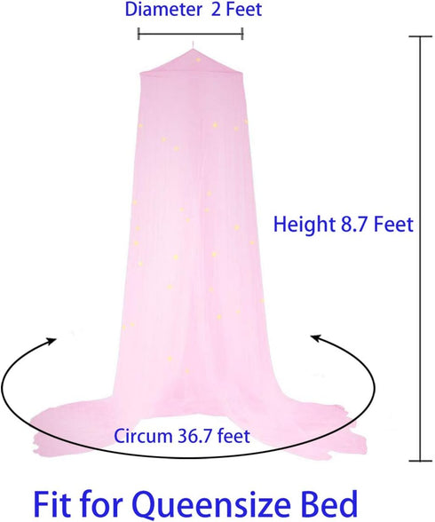 BCBYou Bed Canopy Mosquito Net with Fluorescent Stars, Glow in Dark for Baby, Kids, and Adults, Cover for Baby Crib,
