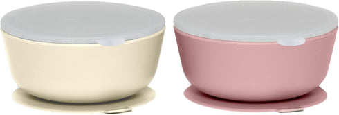 WeeSprout Suction Bowls for Baby & Toddlers - Set of 2, 100% Silicone with Plastic Lid, Leak Proof Feeding Supplies