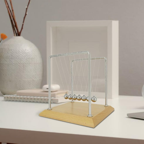 Newtons Cradle Pendulum with 7 Balls - Balance Ball Science Gadget with Wood Base for Home and Office