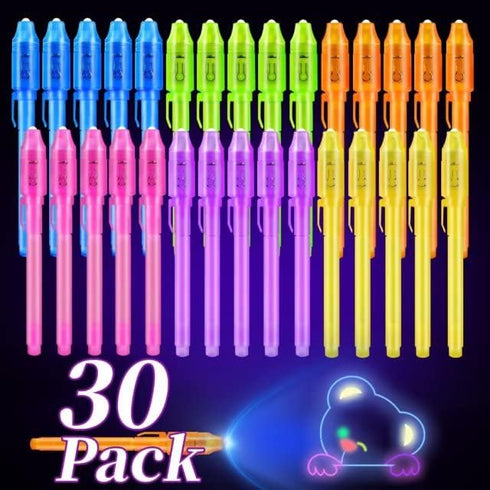30 Pieces Invisible Ink Pen with UV Light, Spy Pen Magic Marker for Kids, Secret Message Party Favors