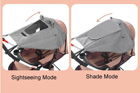 Universal Baby Stroller Awning Sunshade Summer Stroller Sun Cover UV Protection Sun Shade for Pram Pushchair Buggy Carrycot Waterproof Sun Rain Cover Parasol with Viewing Window for Travel Zoo Park
