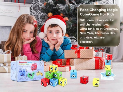 Safmord 3+ (64 16 1Bell) Montessori Puzzle Game for Kids - Wooden Face Changing Magic Cube Game, Educational Face