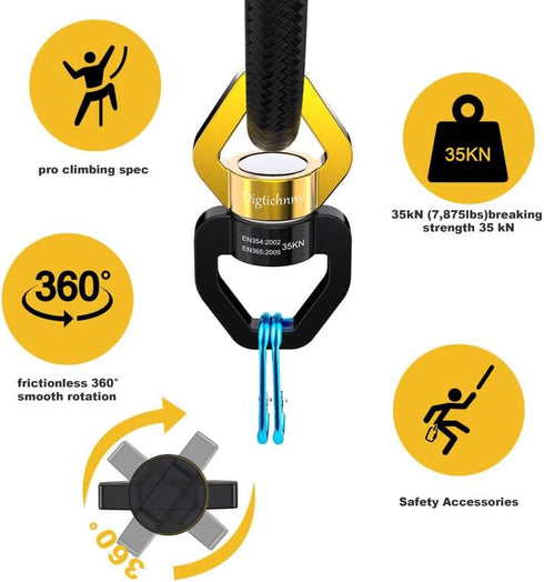 Swing Swivel, 35KN Safety Rotational Device, Swing Spinner for Web Tree Swing, Aerial Dance, Black-Gold