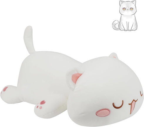 Super Soft 13.7" Cute Cat Kitten Doll Plush Toy, Kawaii Anime Stuffed Animal for Kids Girls Boys (White)