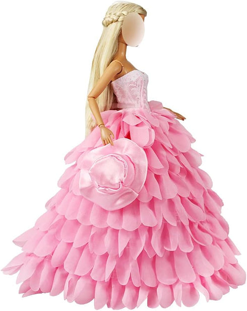 BARWA Princess Evening Party Clothes Outfit Set for 11.5 inch Doll with Hat, Pink Wedding Dress