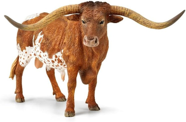 Gemini&Genius Longhorn Cow Toy Action Figure, 6 Inches Length, Hand Painted, Realistic and Durable Farm Animal Toys for