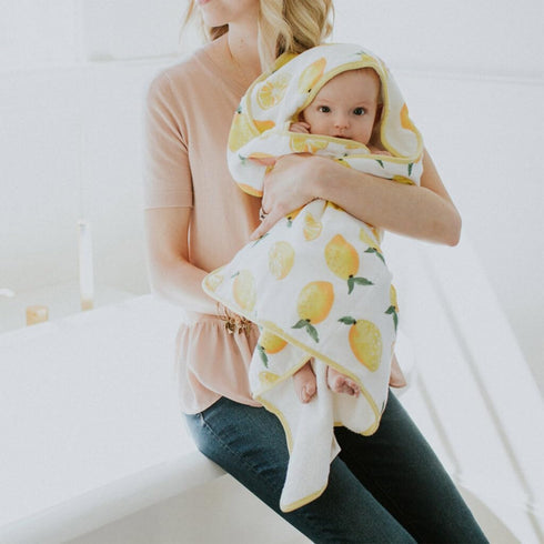 Little Unicorn Soft Cotton Hooded Bath Towel for Infants - Lemon Design