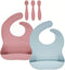 Silicone Baby Bibs 2 pcs with Silicone Baby Spoons Self Feeding Waterproof,