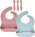 Silicone Baby Bibs 2 pcs with Silicone Baby Spoons Self Feeding Waterproof,