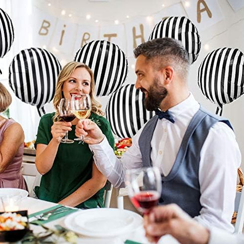 Gejoy 12 Pieces 18 Inch Black and White Striped Balloons, Foil Aluminum Helium Balloons for Parties