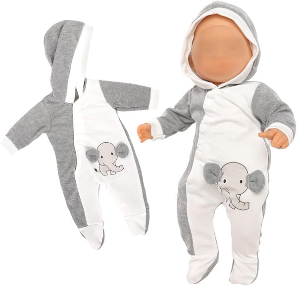 Miunana 1pcs Elephant Pajamas Outfit for 13-15 Inch Baby Doll Clothes, Grey and White Doll Pajamas