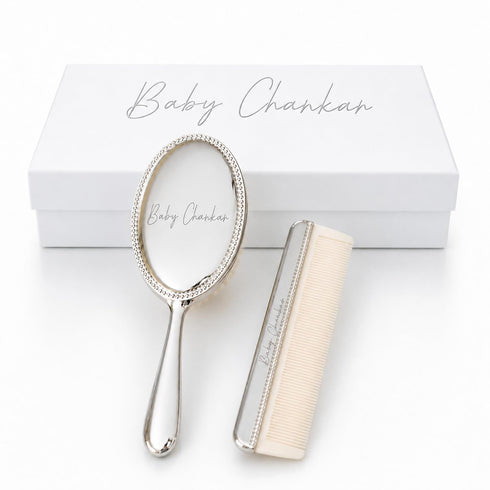 Set Engraved Silver-Plated Brush & Comb Newborn Grooming Kit, Soft Bristle Hairbrush, Custom Baby Keepsake Gift