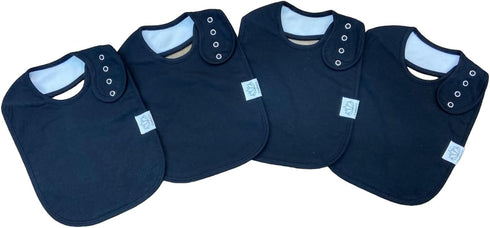 Isabeli Toddler Organic Cotton Bibs - Unisex 4-Pack Large for Feeding and Drooling, Adjustable (Black)