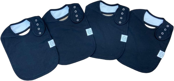 Isabeli Toddler Organic Cotton Bibs - Unisex 4-Pack Large for Feeding and Drooling, Adjustable (Black)