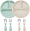 PandaEar Baby Feeding Set, 2 Pack Silicone Divided Suction Plates, 2 Set Toddler Spoons & Forks for Self Feeding
