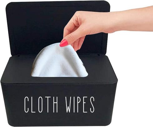Cloth Wipes Dispenser, 8.2L x 4.9W x 3.9H inches, Black Container for Homemade Reusable Diaper Wipes