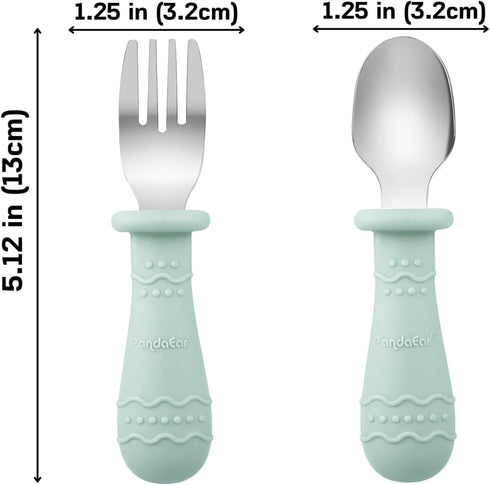 PandaEar Baby Feeding Set, 2 Pack Silicone Divided Suction Plates, 2 Set Toddler Spoons & Forks for Self Feeding